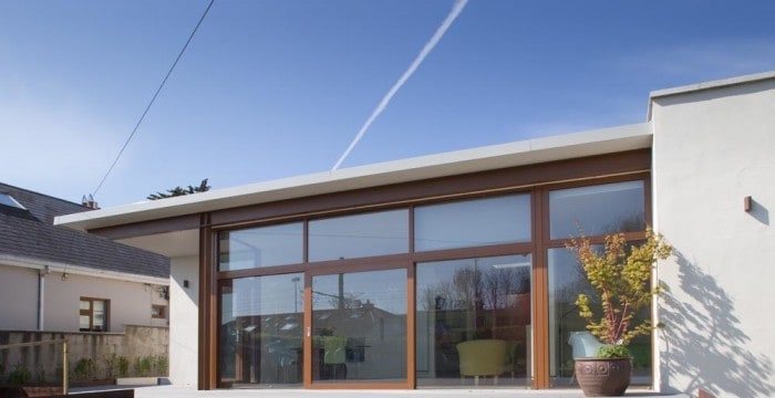 Architectural photography of exterior of extension of residential house showing back elevation in ireland